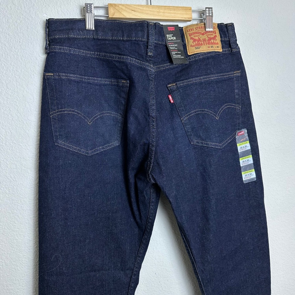 Levis 502 Taper Mens Jeans‎ 35x29 Dark Wash Indigo Flex Stretch Denim NEW TAGS